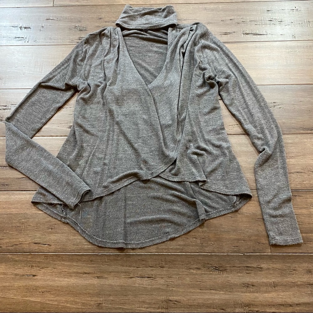 Lulu's Gray Turtleneck Wrap-Front Sweater